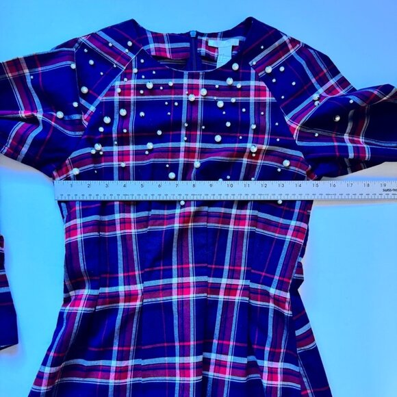 NWT H&M Beaded Flannel Blouse Long Sleeve Plaid Mod Holiday Shirt Top Sz 2 - Picture 6 of 12